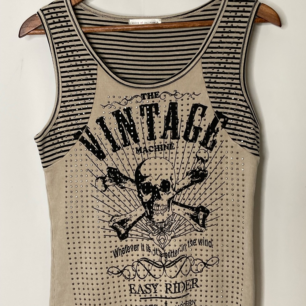 Voice of California Vocal Vintage Machine Easy Rider Studded Tan Tank Top Sz XL. - Picture 5 of 16